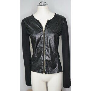 Cache Black Leather Full Zip Jacket VTG 90's Womens S